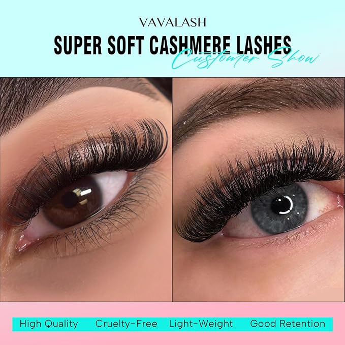 VAVALASH Cashmere Lashes 0.03-0.20 Premium Lashes Volume Eyelash Extensions 8-20MM Cashmere Lashes, Soft Super Matte Black Professional Lashes Extension Tray Supplies (0.07-M-13-20MM)
