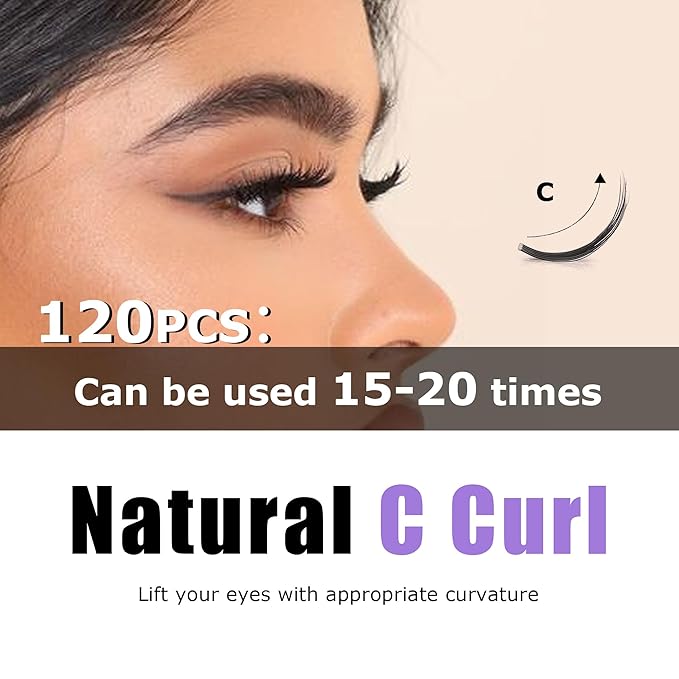 GAQQI Lash Clusters, Eyelash Clusters 120PCS C Curl Individual Lashes, Wispy Cluster Eyelash Extension 10mm Only, Natural Looking Cluster Lashes (GQ03, C Curl, 10mm)