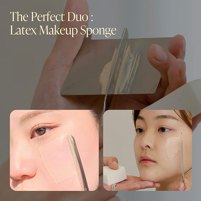 Piccasso Precision Base Set – FB20 Foundation Brush + 6P Latex Round Makeup Sponges, Korean Beauty Tools for Flawless Coverage, Dewy & Matte Finish, Seamless Blending Kit