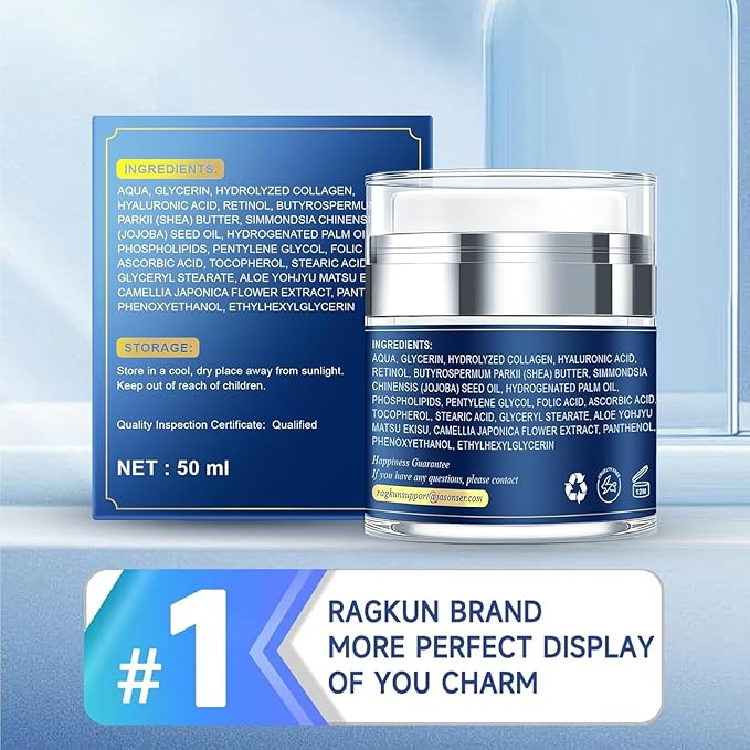 Ragkun Retinol Cream for Face, Collagen Neck Creams for Tightening and Firming, Anti Aging Day & Night Facial Moisturizer for Women & Men, Instant Face Lift Wrinkle Cream 2-Pack