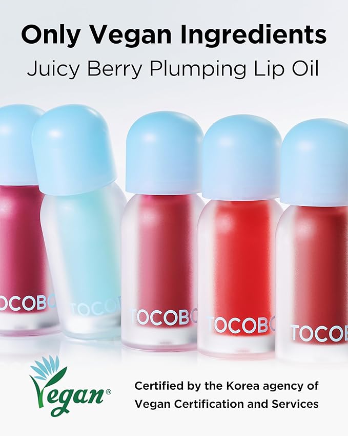 TOCOBO Juicy Berry Plumping Lip Oil 17 Berry Milk – Korean Vegan Hydrating Lip Oil with Plant Oils for High Shine Gloss - Non Sticky Formula for All Skin Tones, 0.12 fl.oz.