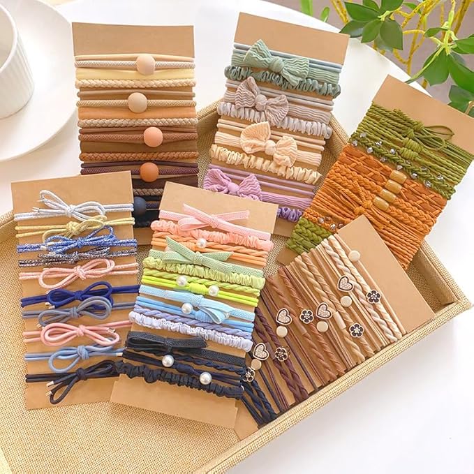 Multistyle Hair Ties Set: Gentle High Elasticity Ponytail Scrunchie Bracelet for Women (35-Bamboo Mixed Set:10, One Size)