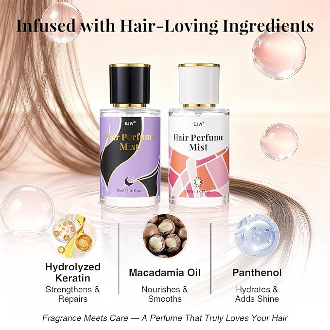 EJW Hair Perfume Set for Women – Day & Night Duo Hair Mist – Long Lasting, Clean & Nourishing Hair Perfume Spray – Alcohol-Free, Odor-Eliminating Fragrance Set – 2 x 3.4 fl oz