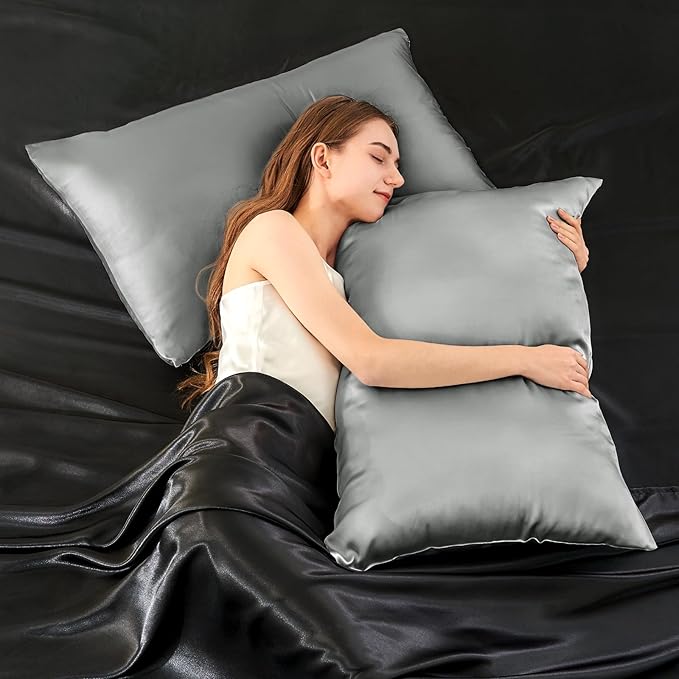 INFIIXSO Mulberry Silk Pillowcase for Hair and Skin, Silk Pillow Cases Standard Size with Hidden Zipper 20x26 Inches, Ultra Smooth and Soft Cooling Pillow Cases for Hot Sleepers(Grey, 1 Pack)