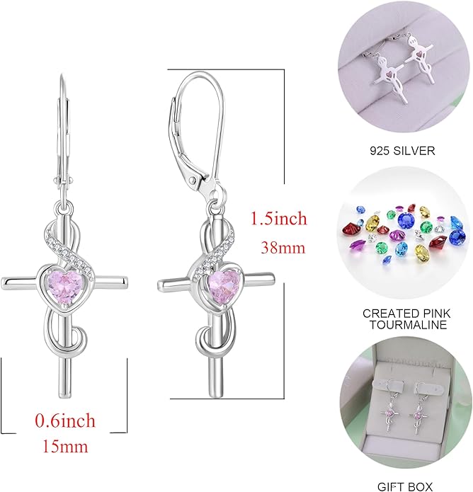 Starchenie Women's Note Cross Earrings Sterling Silver Treble Clef Leverback Earring Music Note Jewelry for Music Lover