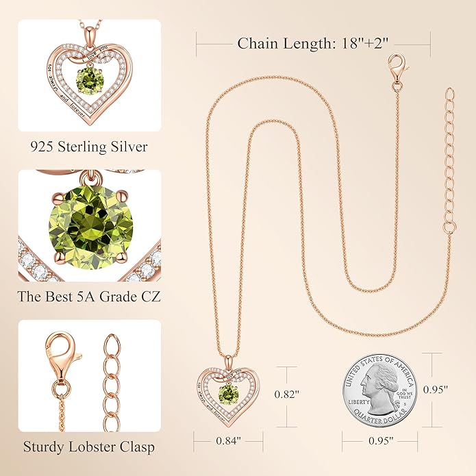 G&GEMSJEW Infinity Heart Birthstone Necklaces for Women, 925 Sterling Silver Jewelry, Pendant Heart Necklaces Birthday Anniversary Christmas Gift for Women Wife Mom Girlfriend Lady