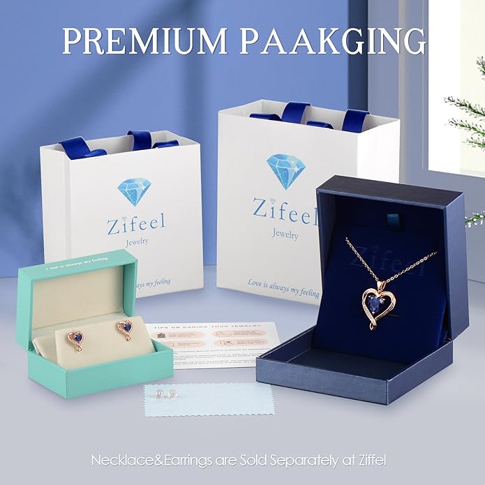 Zifeel Earrings for Women, S925 Sterling Silver Rose Gold Birthstone Heart Studs Earring for Girlfriend Wife, Anniversary Birthday Christmas Valentines Mothers Day Gifts Jewelry for Women Wife Her Mom