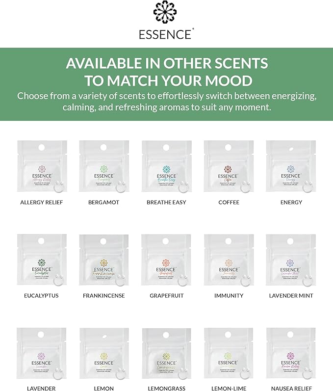Essence Wearable Aromatherapy Nasal Diffuser – Bergamot Essential Oil Nose Ring Silicone Inhaler for Stress & Mood Support - Made in USA & Travel-Friendly