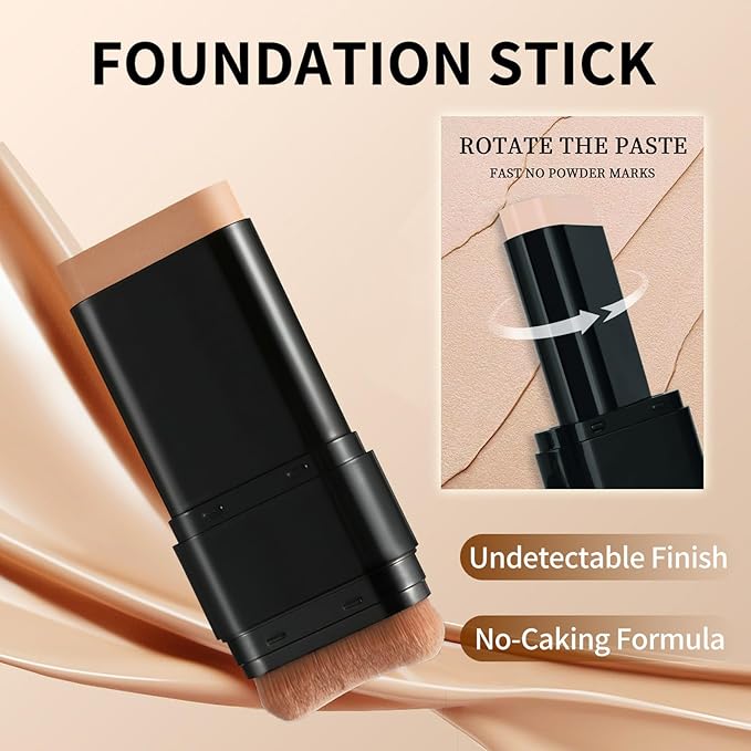 Foundation Stick, 2 in 1 Dual-Ended Long-Lasting Concealer Foundation Stick, Face Contouring foundation with Brush, Full Coverage Matte Finish for Face Makeup(04#WHEAT)