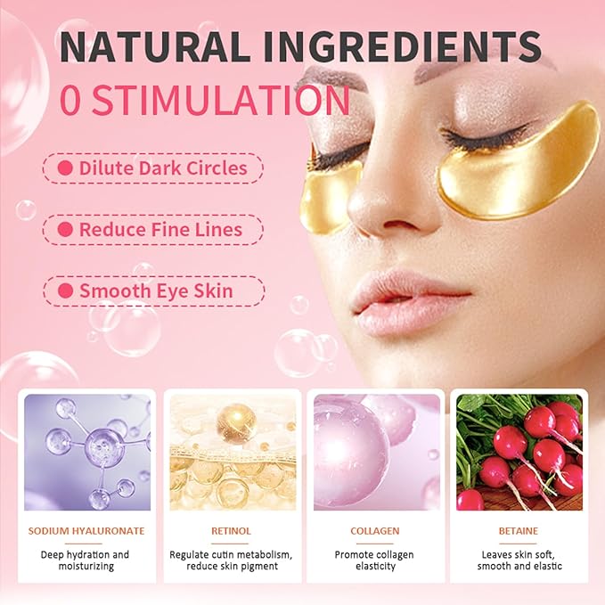 Miniling 30 Pairs 24K Gold Eye Masks & Lip Masks, Crystal Collagen Under Eye Patches for Puffy Eyes, Lip Mask Skincare, Small Gifts for Women,Valentines Day Gifts, Galentines Gifts, Bulk Gifts