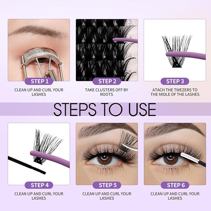 Lash Clusters Kit for Using at Home: Ultra-light, DIY, Natural, Fluffy, Wispy, Waterproof, Anime, Manga, Cat Eye, D Curl, 16-20mm, 100P+200P, Wendy, RT318