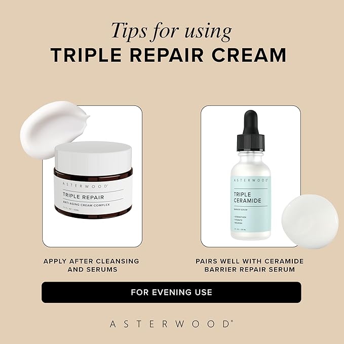 Asterwood Matrixyl 3000, Argireline Peptide, Vitamin C Cream - Triple Repair - with Hyaluronic Acid - Anti-Aging, Wrinkle Reducing, Hydrating - Fragrance-Free - 1.7 Fl Oz