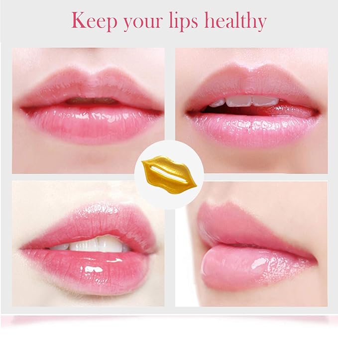 Adofect 30 Pieces Collagen Crystal Gold Lip Care Gel Masks, Collagen Crystal Lip Pads, Greate For Moisturizing Lips, Remove Dead Skin, Anti Chapped, Anti-Aging & Plump Your Lips