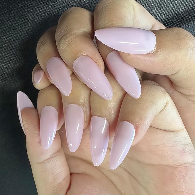 JONKASIPA Medium Almond Pressed Gel Manicure - Soft Purple Pressed Gel Manicure, Artificial Nails for Women, Reusable, Available in 12 Sizes, Includes 24 Pcs Patch Manicure Set