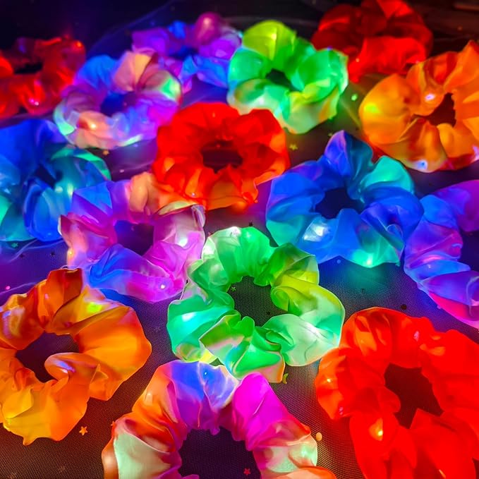 16Pcs Glow in the Dark hair scrunchies, Light up Scrunchy for Women, 3 Light Modes, Glow in the Dark Hair Accessories for Rave Party Birthday Halloween