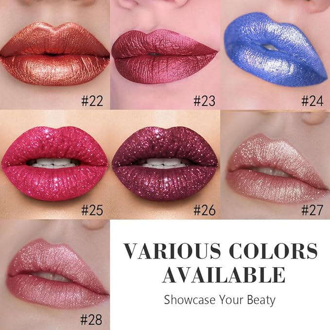 evpct Nude Gold Metallic Glitter Lip Liner and Lipstick Combo Lip Gloss Stain Set Makeup for Women Long Lasting Waterproof 24, Non Stick Cup Metal Shine Shiny Shimmer Iridescent Liquid Lipstick 27