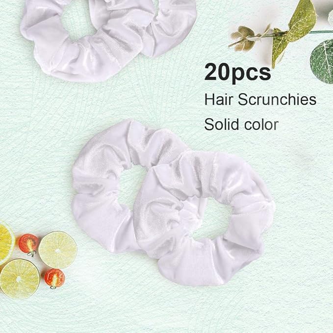 Didder 20 Pcs Hair Scrunchies Velvet Elastics Scrunchy Hair Ties White Soft Scrunchie Bobbles Ropes Scrunchie Solid color Hair Bands for Women Girls
