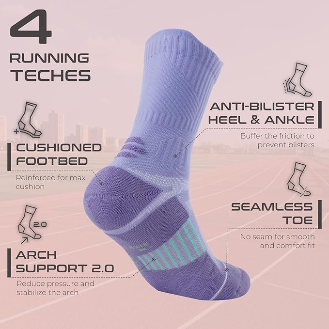 Coolmax Compression Running Socks for Women 3 Pairs, Anti-Blister Moisture Wicking Boot Crew Cushion Athletic Workout Socks
