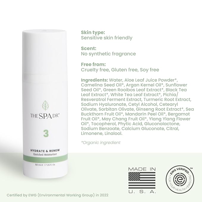 The Spa Dr. Enriched Moisturizer - Anti Aging Skin Care - 30 Day Supply - Safe For All Skin Types - Perfectly pH Balanced - Natural & Organic Skin Care - Step 3 Renew - 30 ML / 1 Fl. Oz.