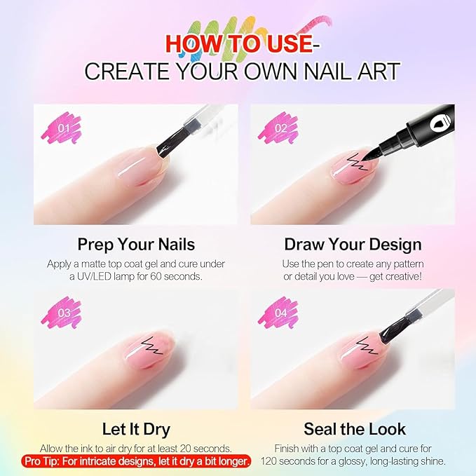 24 Colors Dual-Ended Nail Art Pens Set, 3D Acrylic Nail Polish Pens Quick-Dry Acrylic Markers & Nail Art Markers, Dotting Liner Brush for DIY Nail Design, Home & Salon Manicure Tools