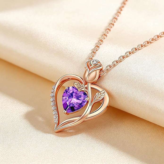 1.2CT Rose Heart Necklace Option of Moissanite or Lab-Grown Sapphire Ruby Emerald&More Necklace for Women Birthstone Girlfriend Necklace S925 Sterling Silver 18K White/Rose Gold Plated D Color VVS1 Gift for Wife Mother Daughter for Birthday Anniversary...