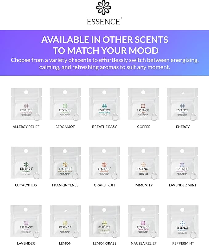 Essence Wearable Aromatherapy Nasal Diffuser – Lavender Mint Essential Oil Nose Ring Silicone Inhaler for Stress & Mood Support - Made in USA & Travel-Friendly