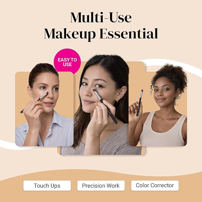 Mini Concealer Brush by Keshima, for Under Eye, Nose & Precision Touch-Ups ; Seamless Blending, Streak-Free Finish with Soft Dense Bristles for Liquid, Cream & Powder ; Vegan & Cruelty-Free
