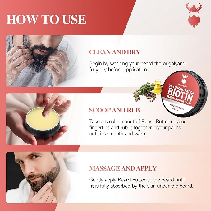 Beard Balm for Men & Conditioning Beard Wax - Made with Castor Oil Natural and Organic Ingredients - Hydrates & Thickens Facial Hair Growth- 2 Ounce Tin (Vanilla)