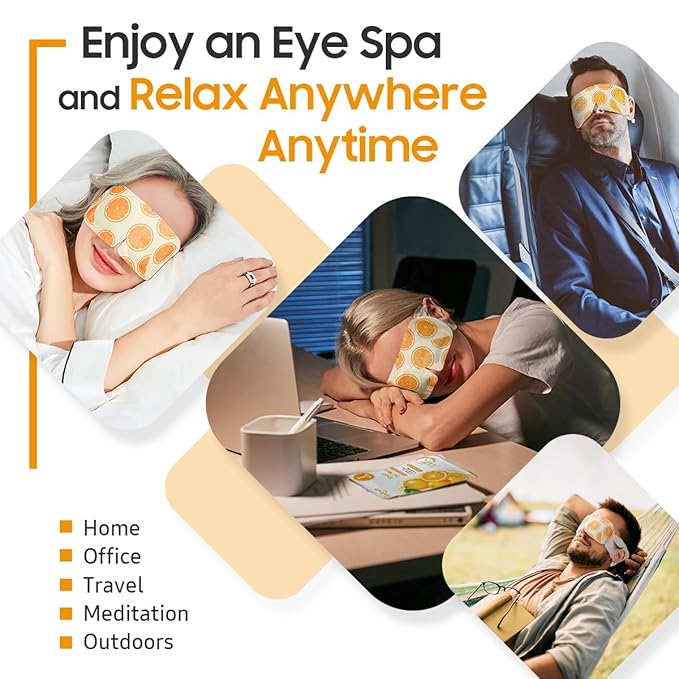 BeHoomi 20 Packs Steam Eye Mask, Heated Eye Mask Warm Compress for Eyes, Disposable Self Heating Steam Mask Sleep, Spa, Travel Essentials & Relaxation Gifts for Women, Stocking Stuffers (Sweet Orange)