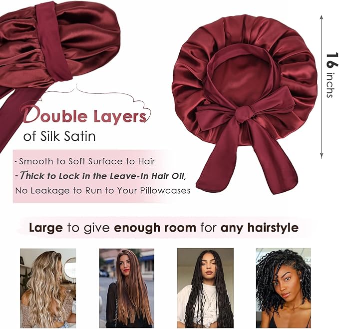YANIBEST Adjustable Silk Bonnet for Sleeping Women Double Layer Satin Bonnet Reduce Friction Prevent Frizz Curly Hair
