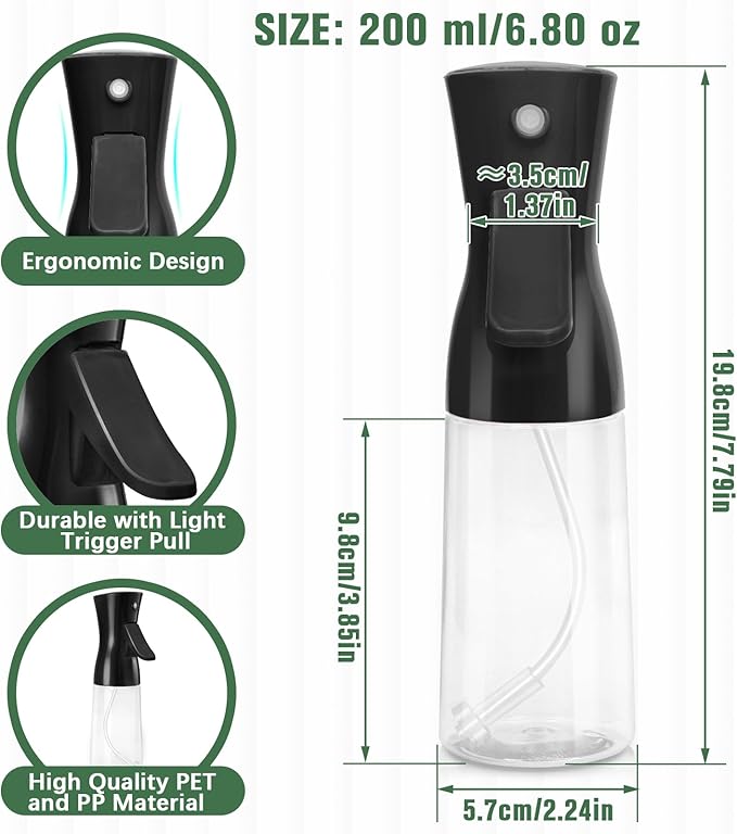 Fun Gift Spray Bottle For Hair,Continuous Water Mister for Hairstyling, Salons, Cleaning, Plants,Essential Oil Scents,Ultra Fine Mist Sprayer,6.8 OZ /200 ML-Black
