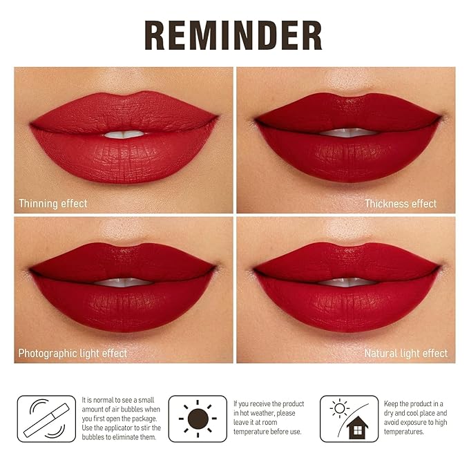MAKI YIKA Red Lipstick for Women Color Stay Long Lasting Lipsticks, No Smudge Matte Liquid Lipstick Transferproof Cruelty-Free Lip Color |Ruby Red