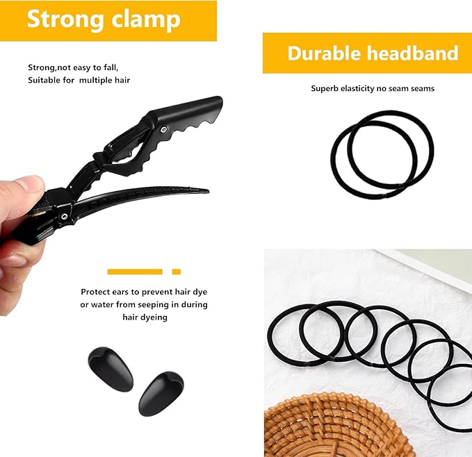 DINTSTYLE 26PCS Hair Dye Coloring Kit, Professional Hair Bleach Kit, Hair Coloring Products, Gloves, Storage Bag, Rubber Band, Shawl, Clips, Brush, Bowl, Ear Cap, Mixing Spoon, Black