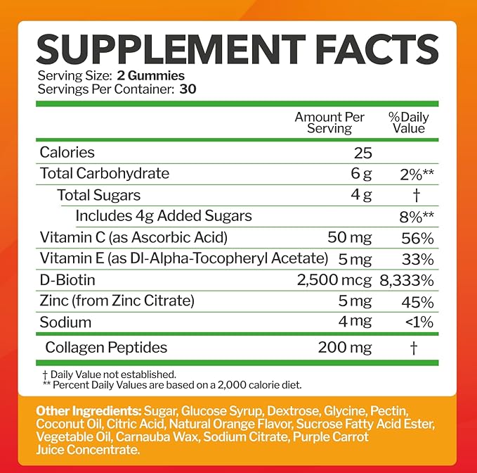 Collagen Peptides Gummies with Biotin, Vitamin C & E for Women & Men - Premium Hydrolyzed Collagen Type I & III for Hair, Skin & Nails Support - Gluten-Free, Non-GMO - 60 Gummies (30 Servings)