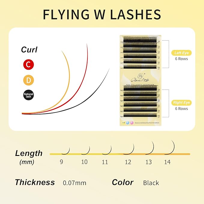GLAMLASH W Eyelash Extensions 3D Volume Premade Fan Natural Soft Matte Lash Professional Salon Supplies (3D,0.07,D,9-14mm,Fox)