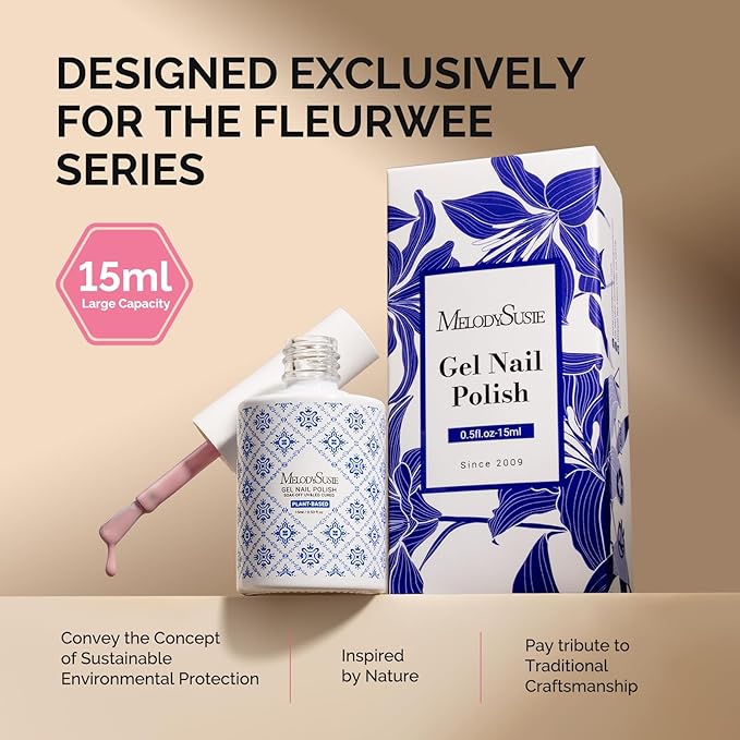 MelodySusie Fleurwee Plant Based Gel Nail Polish, Nail Polish Hema Free 21 Non Toxic Long Lasting No Chip Finger Toe Nail Art Manicure Salon DIY at Home Gifts for Women Dried Rose Nude P57