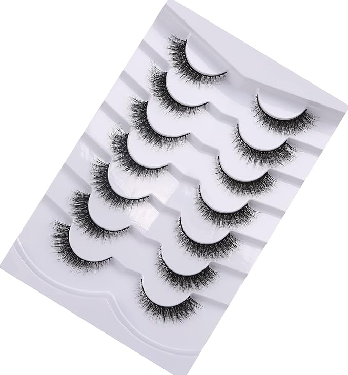 Pooplunch False Eyelashes Extension Volume Cat Eye Look Natural Wispy Short Volume 8D Fake Eyelashes Faux Mink Strip Lashes 7 Pairs Pack
