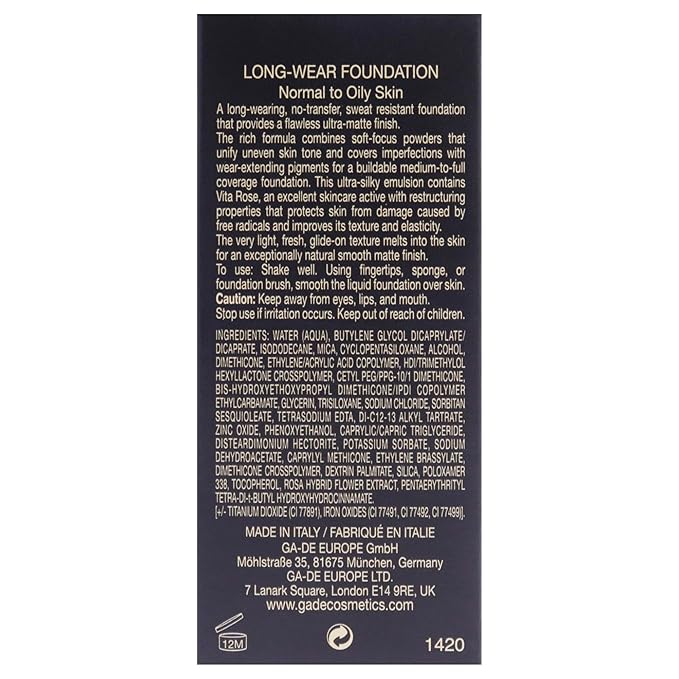 GA-DE Ultramate Long-Wear Foundation, 152 - Sweat-Resistant and No-Transfer Cream Foundation - Face Makeup for Flawless Ultra-Matte Finish - 1 oz