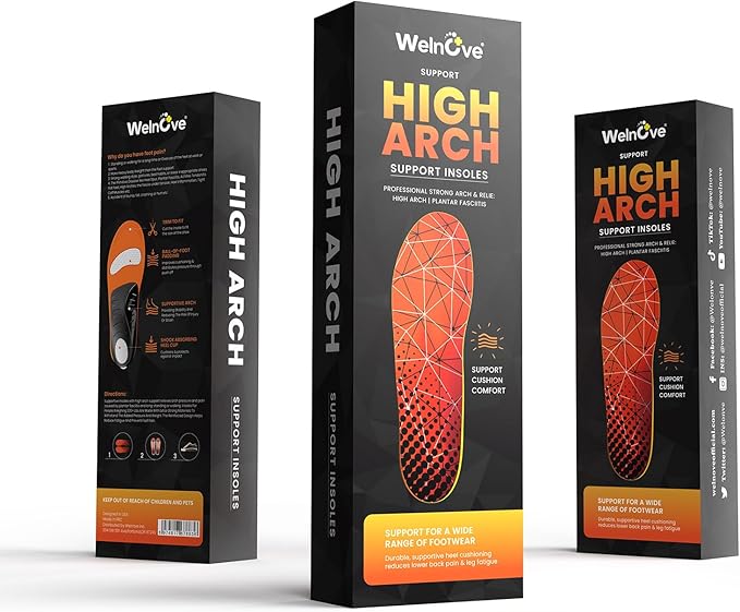 Plantar Fasciitis Arch Support Insoles - Welnove Heavy Duty High Arch Inserts Standing All Day, Fatigue Reduce - Orthotic Cushions for Foot Pain, Flat Feet, Heel Spurs, Man & Women, Fit Most Shoes (M)