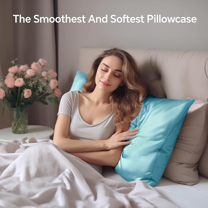 INFIIXSO Mulberry Silk Pillow Case King Size, Silk Pillowcase with Hidden Zipper 20"x36", Extraordinary Smooth and Soft Pillow Cases for Hair and Skin(Ocean Mist, 1 Pack)