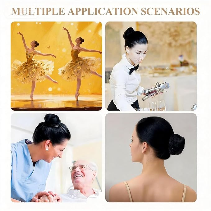 80Pcs Hair Net Set,30 Invisible Elastic Nylon Hair Net,40 U-Shaped Hair Pins and 10 Elastic Hair Ties,Suitable for Ballet Bun, Food Service, and Everyday Use(Black)