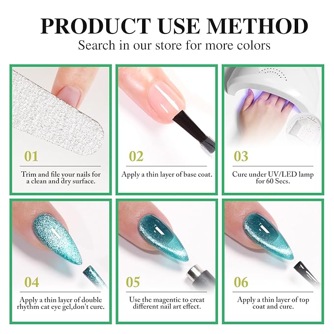Double Rhythm Jelly Glass Cat Eye Gel Polish with Magnet 15ML Holographic Glitter Shimmer Translucent Sheer Color Magnetic Gel Polish Salon DIY at Home (Spring Green-MC1067)