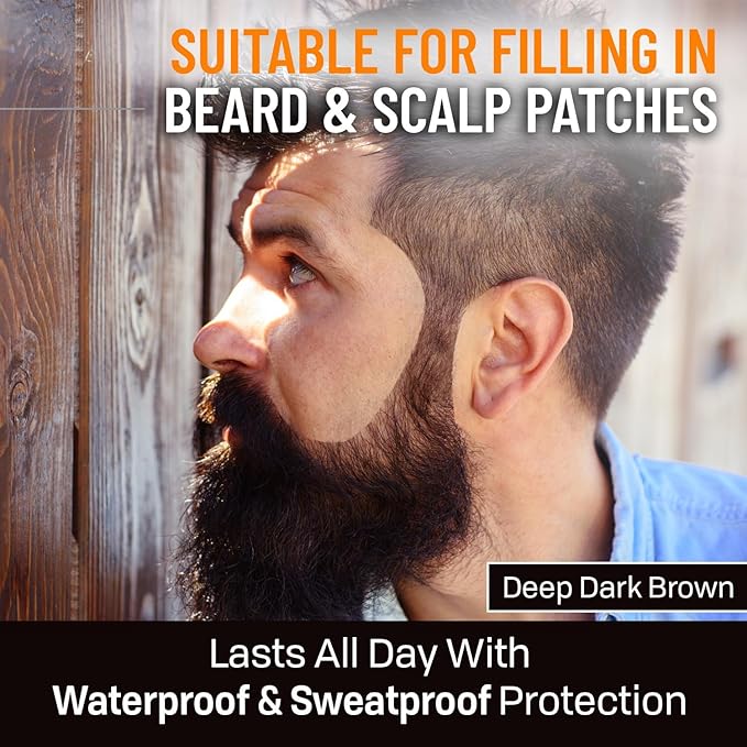 Beard Pen Filler for Men - Barber Styling Grooming Pencil - Waterproof, Sweat Proof, Long Lasting Solution with Natural Finish - Cover Beard and Scalp Patches in Seconds - Deep Dark Brown 2 Pack
