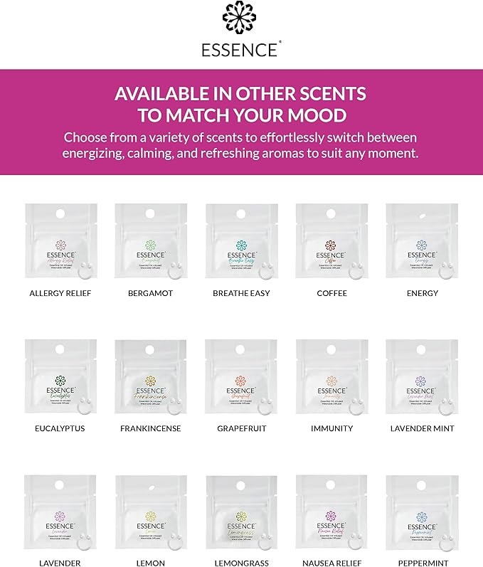 Essence Essential Oil Nasal Diffuser Nausea Relief | 3 Pack | Wearable Aromatherapy for Travel, Work, & Motion Sickness Support