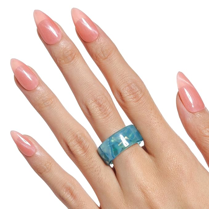 GLAMERMAID Pink Press on Nails Medium Almond, Hamdmade Cat Eyes Jelly Magnet Gel False Nals, Stiletto Shrimmer Glue on Nails Kit for Women, Reusable Short Oval Stick on Acrylic Fake Nails Manicure Set