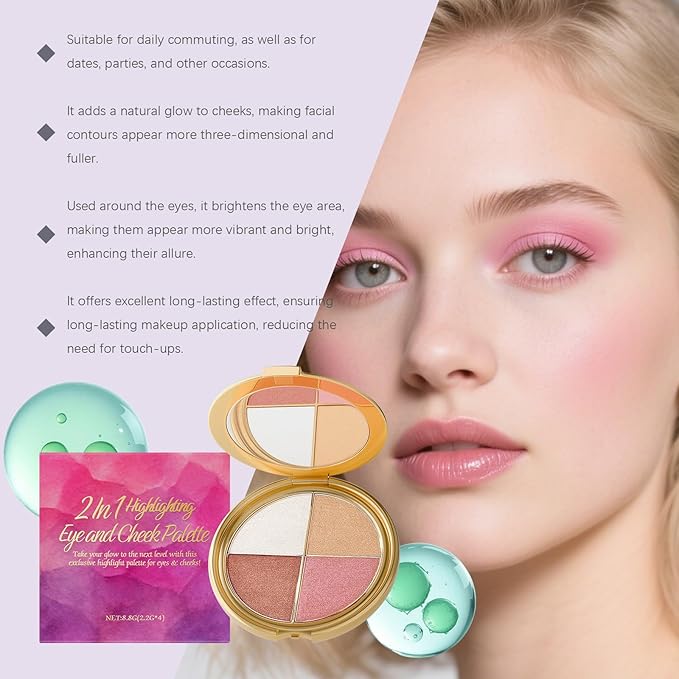 Highlight Eyeshadow and Blush Palette | 2 in 1 Makeup Palette for Eyes & Cheeks | Glow Wardrobe Contour Palette with Highlighter | Smooth Blendable Powder, Compact & Travel Friendly
