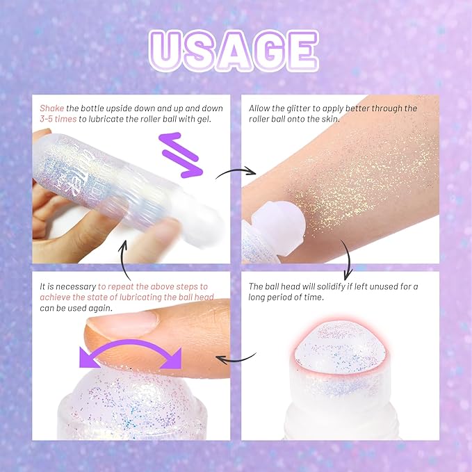 DAGEDA Body Glitter Gel, Roll-on Face Glitter for Mardi Gras Oufits Accessories for Women, Mardi Gras Green Purple Gold Hair Glitters,Body Shimmer Makeup for Carnival Party