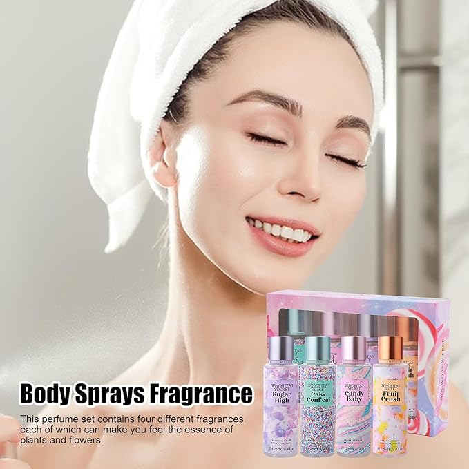 AYKHDS Perfume for Women, 4 Piece Body Mist Set with Fruity Scents, Long-Lasting Fragrance Spray for Skin & Hair, Travel Size Gift for Teen Girls