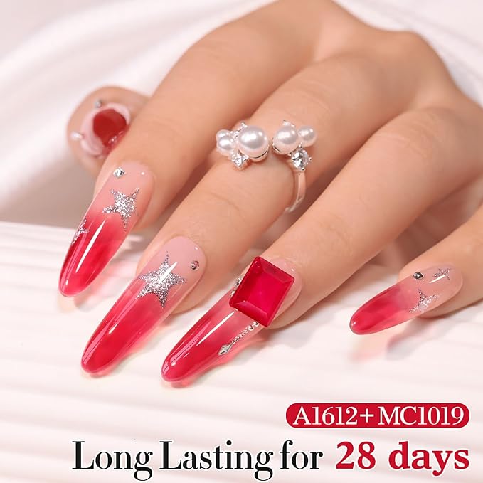 Double Rhythm 0.5 Oz Jelly Gel Polish Same Color Same Bottle Sheer Neutral Natural Light Milky Pastel 15ML Translucent Polish Art DIY at Home (Red-A1612)