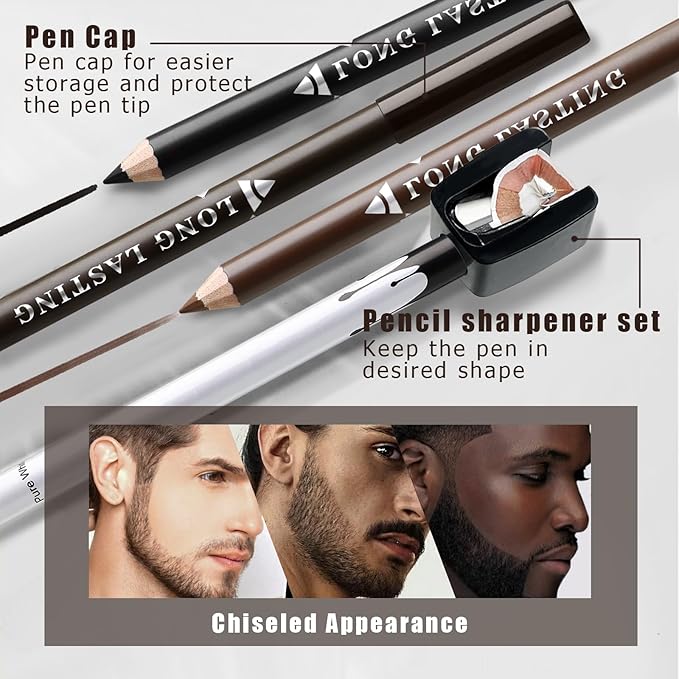 Noerrors Barber Pencil for Lineup Magic Hairline Beard Guide Shaping Pencils Barber Chalk for Design Hairline Razor Trace Black Brown White Barber Pencils Set with Sharpener Ruler Brush for Men
